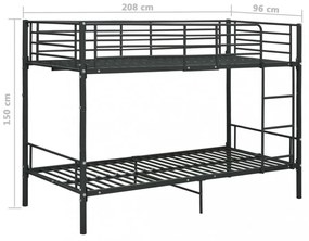 fekete fém emeletes ágy 90 x 200 cm