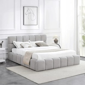 Szürke Bouclé Franciaágy Ágyneműtartóval. 160x200 MURACJA