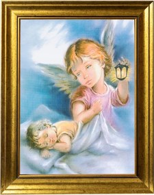 Vallásos Kép| Őrangyal Angyalka Arany Díszített Keretben 30X40