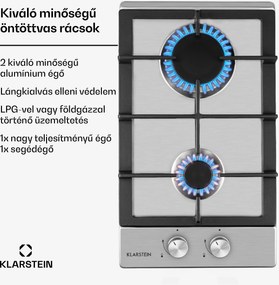 Klarstein Ignito Domino, gázfőzőlap, 2 Sabaf égő, rozsdamentes acél, ezüst