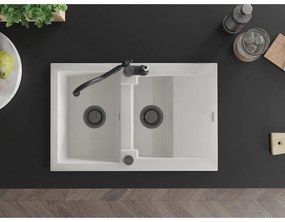 Mexen Gaspar, gránit mosogató 752x436x161 mm, 1,5 kamrás és mosogató csaptelep Carla, fehér, 6507-20-670700-70