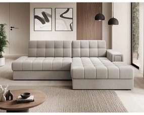 Bézs bársony kinyitható sarokkanapé (jobb oldali-heverő résszel) Blezalt – ELTAP