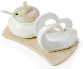Double Heart porcelán és bambusz cukortartó és szalvétatartó szett - Brandani
