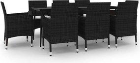 vidaXL 9 részes polyrattan és üveg kerti étkezőgarnitúra párnákkal