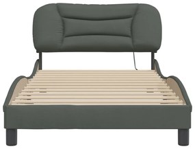 sötétszürke szövet ágykeret LED-ekkel matrac nélkül 100x200 cm