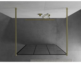 Mexen Kioto, Walk-In zuhany paraván 100 x 200 cm, 8 mm üveg fekete mintás, arany matt profil, 800-100-002-55-77