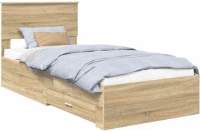 vidaXL Ágykeret fejtámlával fiókkal Sonoma tölgy 90 x 190 cm Faanyag