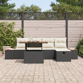 6 darabos Kert Sofa Készlet Párnákkal Fekete Poli Rattan Akáciával