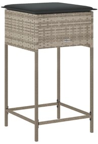 2 db világosszürke polyrattan kerti bárszék párnával