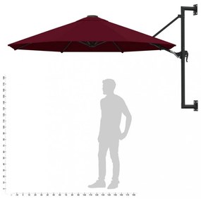 burgundi vörös falra szerelhető napernyő fémrúddal 300 cm