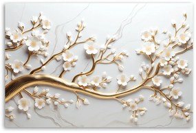 Gario Vászonkép Fehér virágok egy arany ágon Méret: 100 x 70 cm