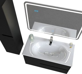 Piramida EURIDIKA fali fürdőszobabútor - műmárvány mosdóval -2 fiókos - PINO FEKETE - 100 x 48 x 53 cm