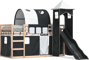 vidaXL fehér-fekete emeletes ágy csúszdával és függönnyel 90 x 190 cm