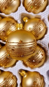 Karácsonyfadísz szett csillámos vonalakkal Arany 12 db