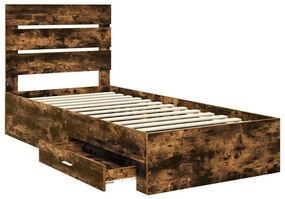 vidaXL Ágykeret fiókkal fejtámlával Füstölt tölgy 100 x 200 cm Faanyag
