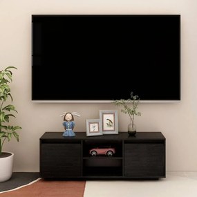 Fekete tömör fenyőfa tv-szekrény 110 x 30 x 40 cm