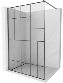 Mexen Kioto, Walk-In zuhany paraván 90 x 200 cm, 8 mm átlátszó üveg fekete mintás, grafit profil, 800-090-101-95-78