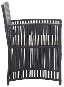 4-részes fekete kerti polyrattan bútorszett párnákkal