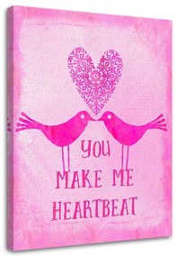 Gario Vászonkép Két madár rózsaszín háttéren a You Make Me Heartbeat felirattal - Andrea Haase Méret: 40 x 60 cm