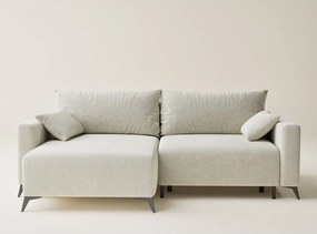 Krémszínű zsenília kinyitható-tárolóhelyes sarokkanapé (bal oldali-heverő résszel) Leon – Maison de Rêve