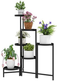 Virágállvány, 6 szintes, fém, 80 cm magas, fekete