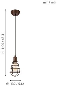 Eglo 49809 - Mennyezeti függesztékes lámpa PORT SETON 1xE27/60W