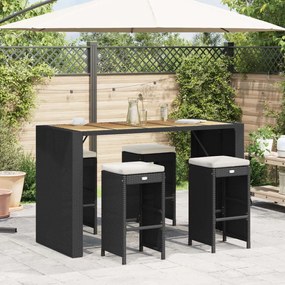 4 db fekete polyrattan kerti bárszék párnával