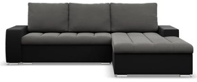 Toronto sarokkanapé, 2 ágyneműtartóval, bársony + műbőr, jobboldali, szürke - fekete