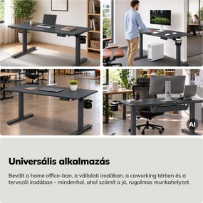 Elektromos íróasztal magasságállítással ergonomikus antracit,1400x700 mm: ARIA