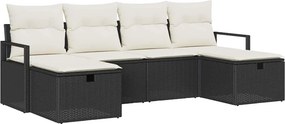 vidaXL Kanapé Szett párnával tárolóval 6 pcs Fekete és Krém polirattan