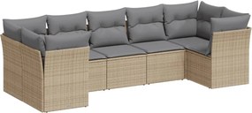 vidaXL 7 részes bézs polyrattan kerti ülőgarnitúra párnákkal