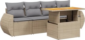 vidaXL 5 részes bézs polyrattan kerti ülőgarnitúra párnákkal