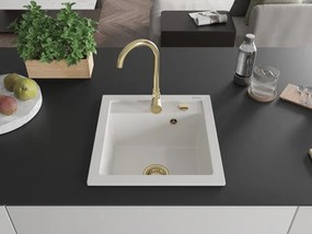 Mexen Vito 1-medencés gránit mosogató 520 x 490 mm, fehér, arany szifon - 6503521000-20-G