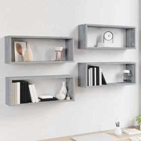4 db szürke sonoma színű szerelt fa fali kockapolc 60x15x23 cm