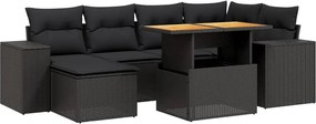 vidaXL 7 részes fekete polyrattan kerti ülőgarnitúra párnával