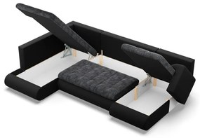 Tokio U sarokkanapé, 3 ágyneműtartóval, fonott + műbőr, baloldali, szürke - fekete