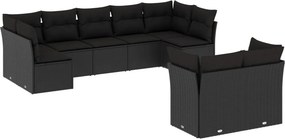 vidaXL 9 részes fekete polyrattan kerti ülőgarnitúra párnákkal