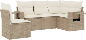 vidaXL 5 részes bézs polyrattan kerti ülőgarnitúra párnákkal