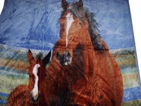 Ráró lovas Pléd ágytakaró barna kék zöld 150 x 200 cm