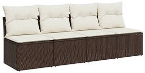 4 személyes barna polyrattan kerti kanapé párnával