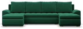 Tokio U alakú sarokkanapé, 3 ágyneműtartóval, bársony, univerzális oldal, zöld