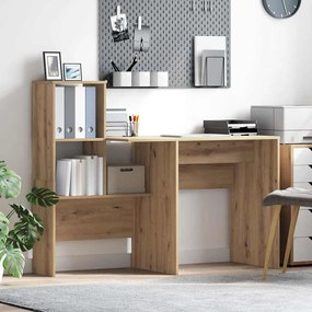 Asztal polcokkal kézműves tölgy 131.5 x 50 x 106.5 cm Faanyag