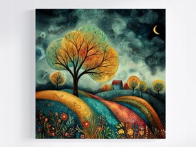 Vászonkép Canvas Grafika Tájkép Ősz Mezők Fa 80x80