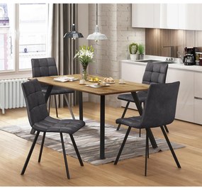 Étkezőasztal BERGEN tölgy + 4 szék BERGEN szürke mikroszálas