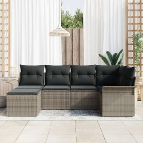 6 részes kertibútor szett párnákkal Szürke Poli Rattan, 2 személyes kertibútor tárolóval és párnákkal Szürke Poli Rattan