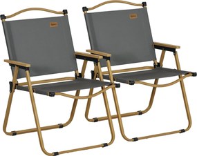 Outsunny Kerti Szék 2 db-os Összecsukható Túraszék Acél Kerettel, Fa Hatású, Uszoda- és Tengerparti Székek Sötétszürkében | Aosom