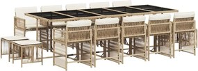 vidaXL 15 részes bézs polyrattan kerti étkezőgarnitúra párnákkal