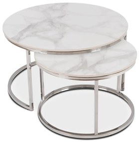 Fehér Márvány/Ezüst Dohányzóasztal Szett. AMARA MAX