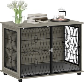 PawHut kutya kennel otthonra, kutyaház, beltéri kisállat ketrec párnával, kutyaház ablakkal, nagy kutyák számára, Szürke, 100 x 60 x 73.5 cm | Aosom