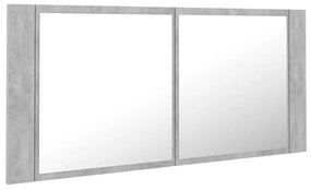 Betonszürke akril LED-es tükrös fürdőszobaszekrény 100x12x45 cm